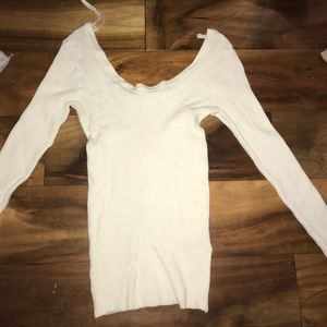 Off the shoulder white tight long sleeve shirt